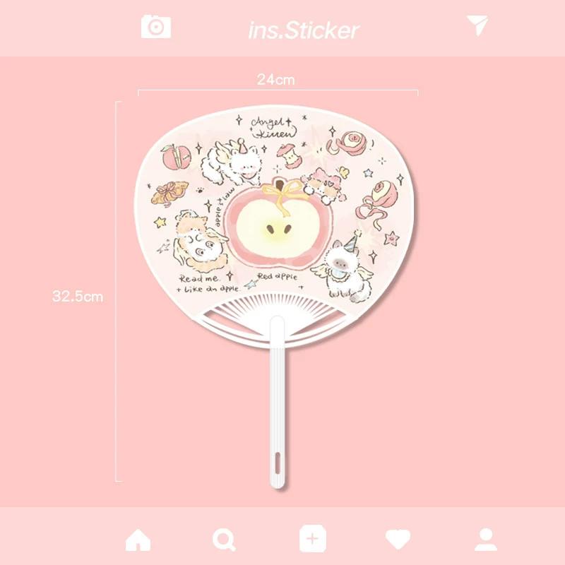 Hand-Held Fan, Summer Portable Cute Round Fan, Long-Handled Fan, Plastic Creative Niche Fresh Apple Fan