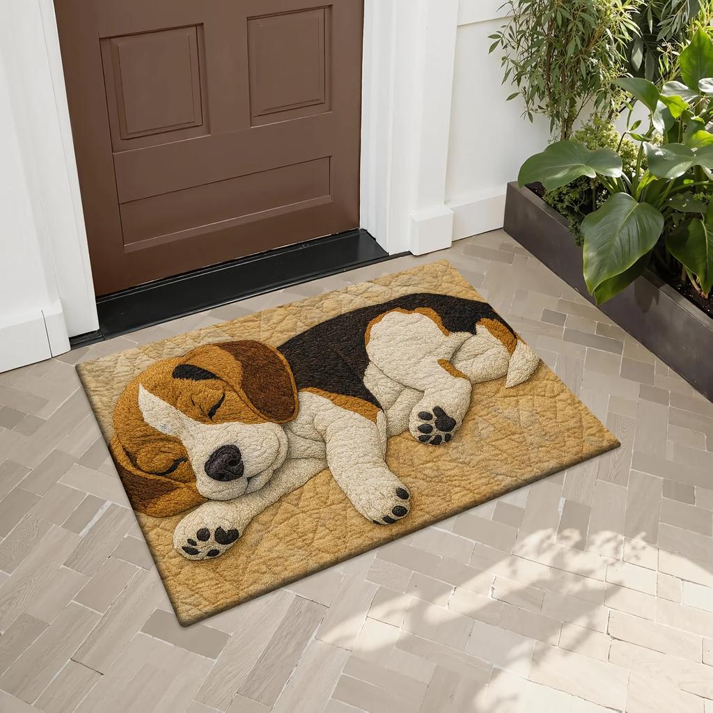 Cute 3D Sleeping Beagle Dog Print Doormat Non-Slip Dirt Trapper Washable Floor Mat for Entryway Dog Lovers