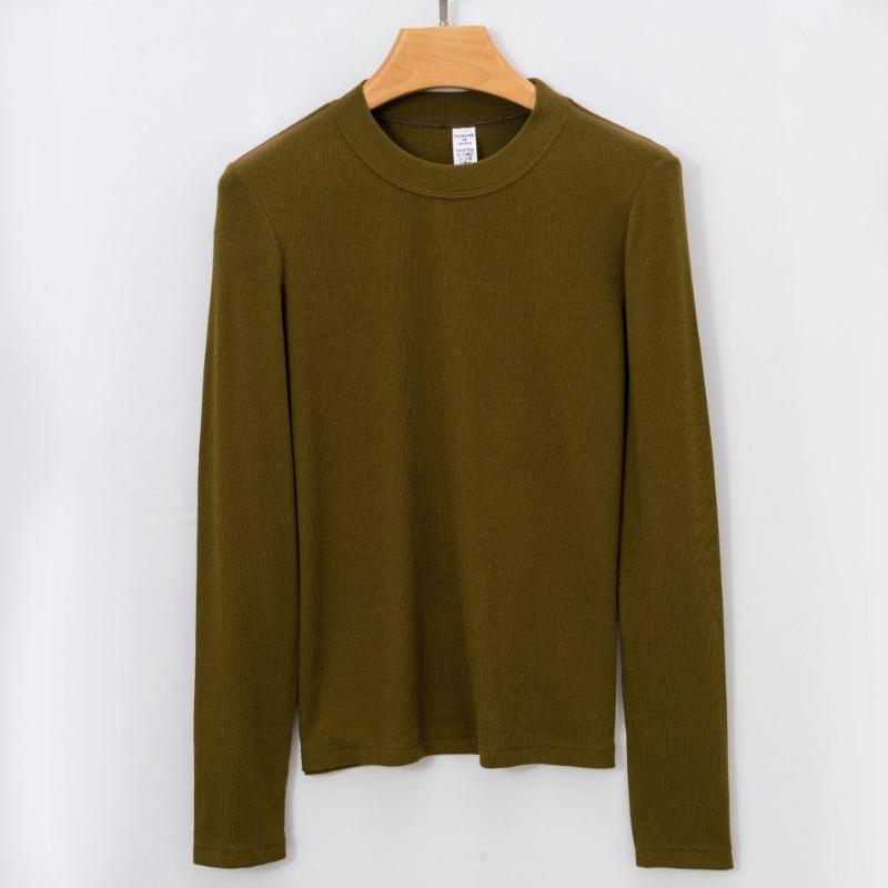 Nouă primăvară, vară, toamnă, cu gât rotund, cu mânecă lungă, tricou simplu, de înaltă calitate, pentru femei, tricouri de bază elastice, topuri casual pentru femei, tricou subțire