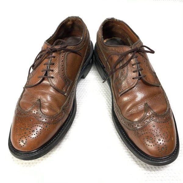 70s-80s USA Made Vintage/Long Wingtip Triple Sole Shoes/9E/26.5-27.0cm/Brown/(USED)