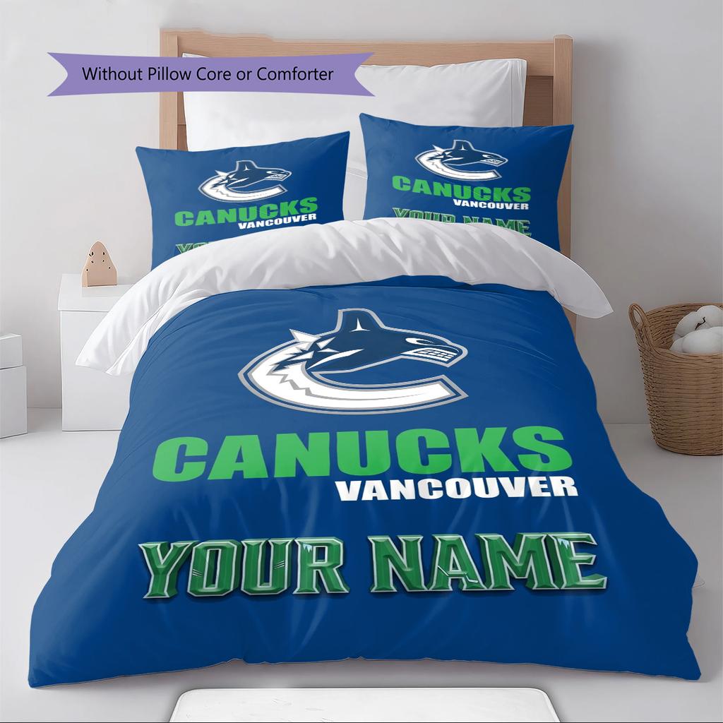 Name Custom Vancouver Canucks Pattern Bedding Set Quilt Cover Pillowcase Home Decor Gift (1 * Duvet Cover + 2 * Pillowcase, Without Core)