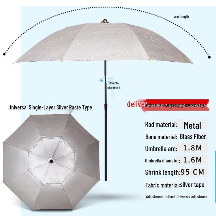 Large Three-Fold Fishing Umbrella - Universal Sun & Storm Protection, Outdoor Sunshade