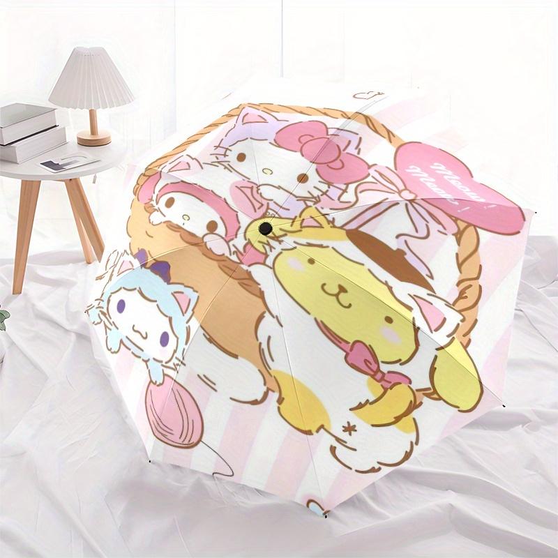 Hello Kitty in a Bamboo Basket Automatic Opening and Closing Umbrella, Lightweight 3-Fold, With Cute Cartoon Characters, Suitable for Home, Outdoor an