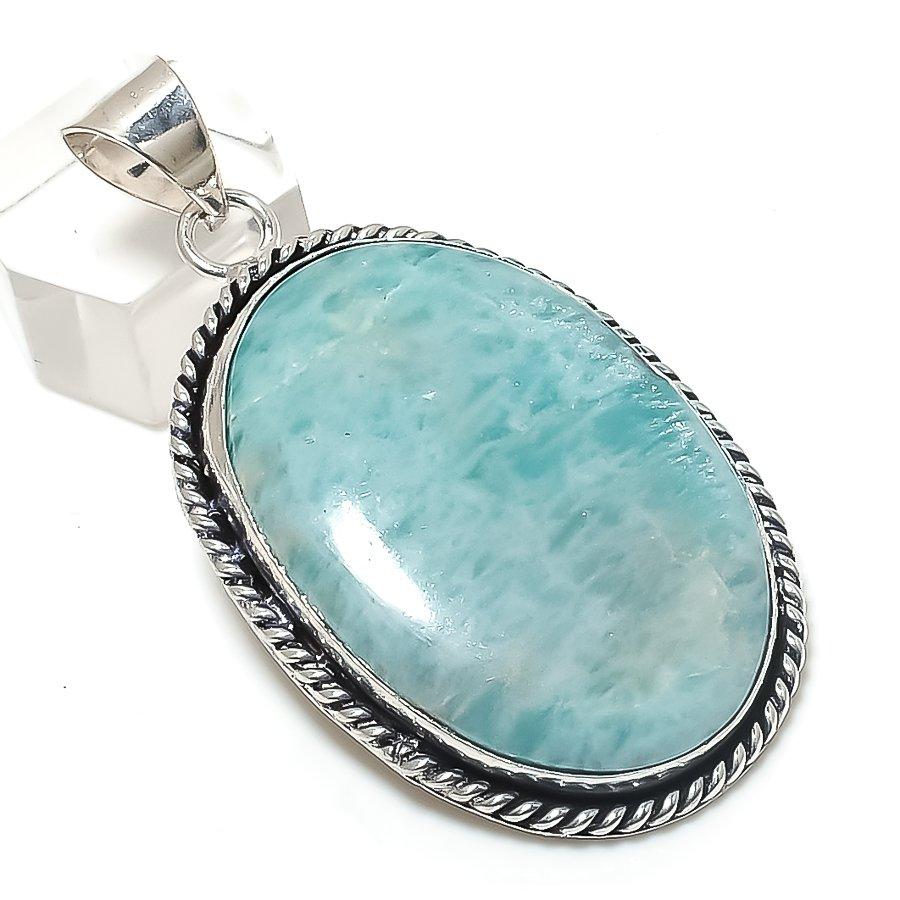 Amazonite Gemstone 925 Sterling Silver Jewelry Pendant 2.36"