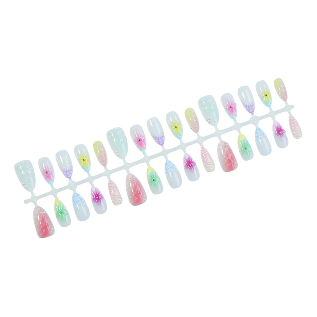 30Pcs False Nails Hand-Painted Floral Almond Artistic Design for Weddings Parties Everyday Use