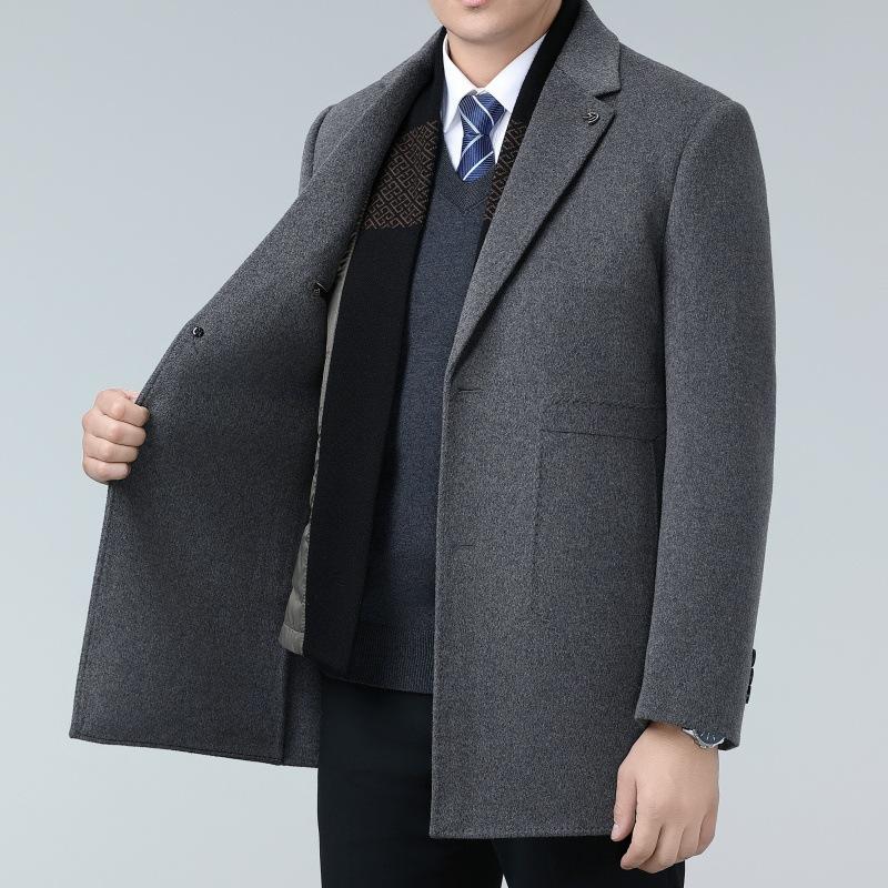 Winter double-sided wool cashmere coat men's wool wool mid-length suit collar woolen removable down liner jacket