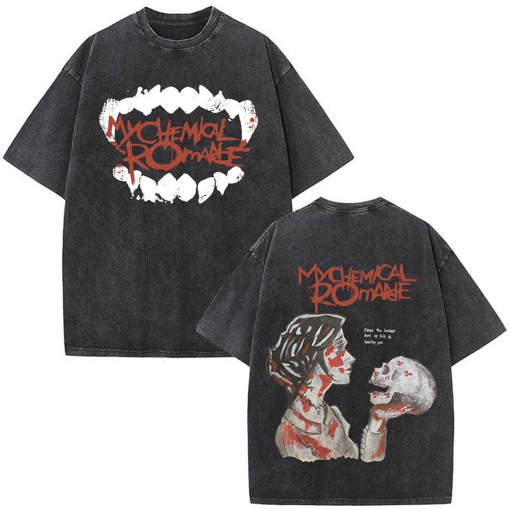 Koszulka Vintage Washed Zespół Rockowy My Chemical Romance Three Cheers for Sweet Revenge Koszulki Gotyckie Męskie Damskie Odzież Koszulki