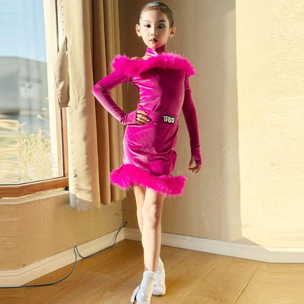 Professional Kids Latin Dance Dress Velvet Stage Costume Ballroom Dance Costume  Show Costumes