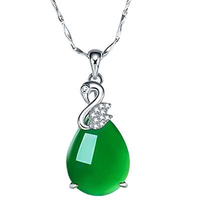 Stříbrný náhrdelník zelený chalfal přívěsek bílý elegantní labuť zelený chalcedin jaspis přívěsek přívěsek ke dni matek dárek náhrdelník jaspis