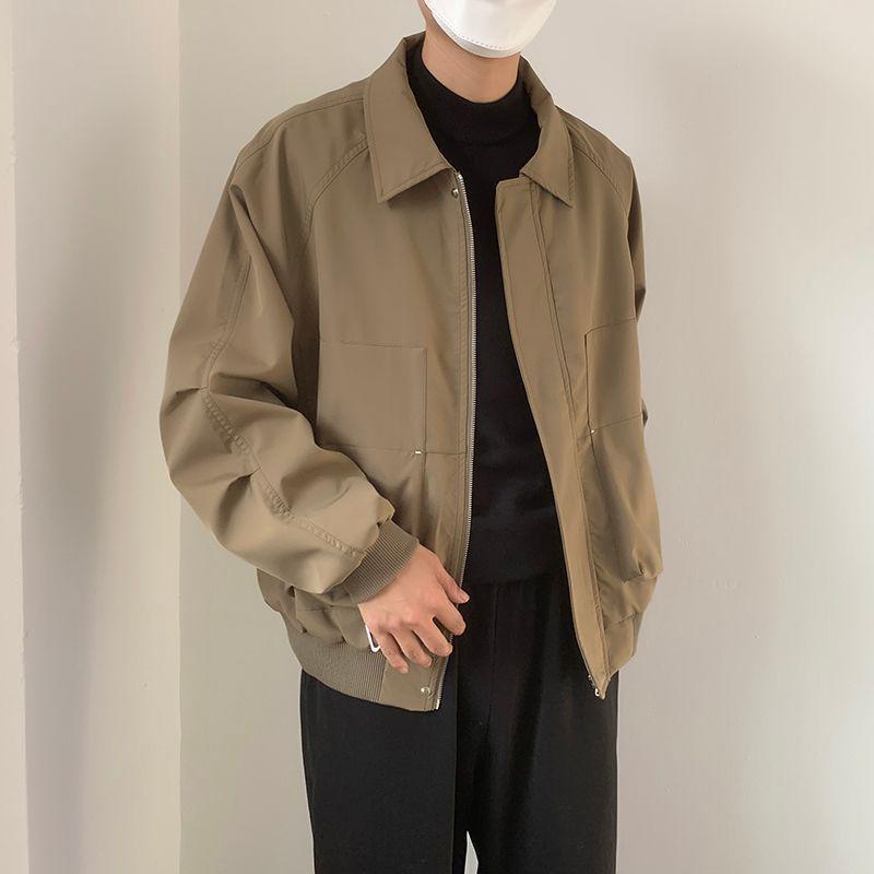 Men's Black Korean Style Loose Lapel Jacket for Spring and Autumn