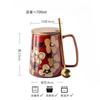700ml Large Capacity Ceramic Coffee Cup Office/Home Water Cup Chinese Hand-drawn Pattern Mug with Wooden Cover with Spoon