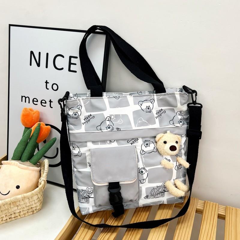 Large Capacity Nylon School Bag Girls Simple Crossbody Tote With Zipper Phone Pocket
