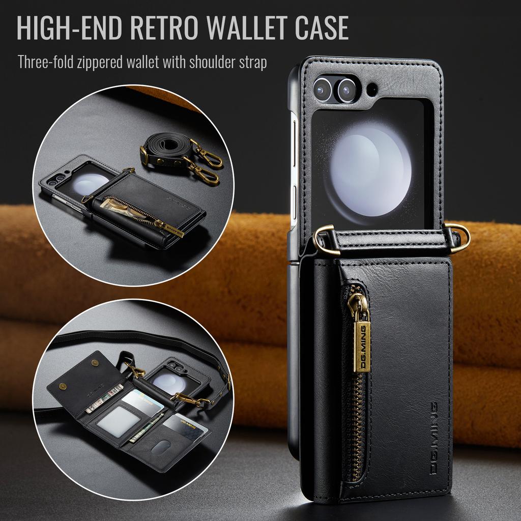 DG.MING M5 Series for Samsung Galaxy Z Flip7 FE 5G/Z Flip6 5G Case RFID Blocking Card Slots PU+PC Phone Cover