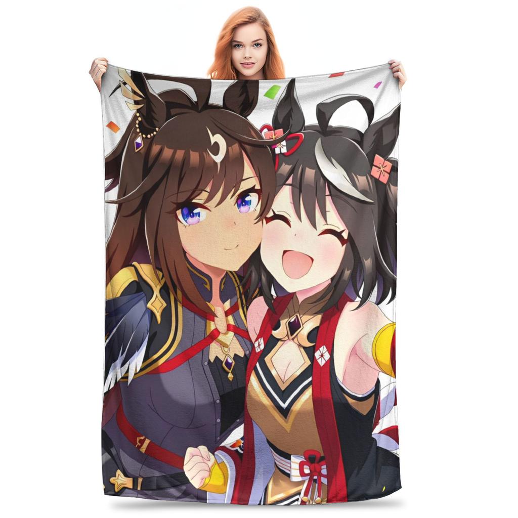Uma Musume Pretty Derby Blanket Fleece Printed  Portable Warm Throw Blanket for Bed Outdoor Bedspread