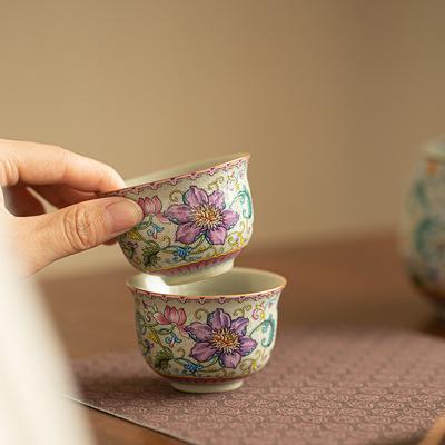 70ml Chinese Enamel Colored Palace Ceramic Tea Cup Handmade Tea Bowl Household Teaware Master Teacup Travel Meditation Cup Mugs