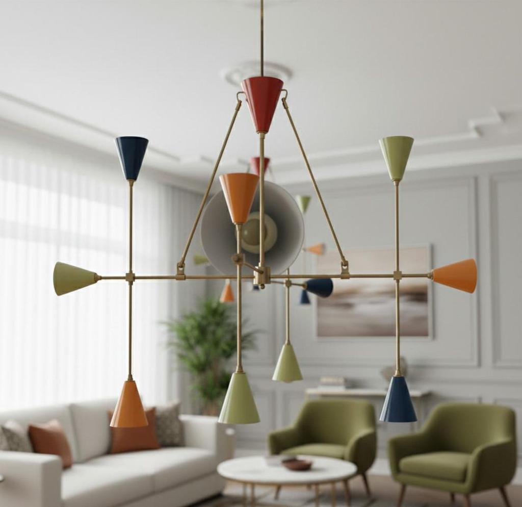 Mid Century Modern Sputnik Chandelier 9 Arm Multicolor Brass Ceiling Light Italian Style Dining Room Lamp