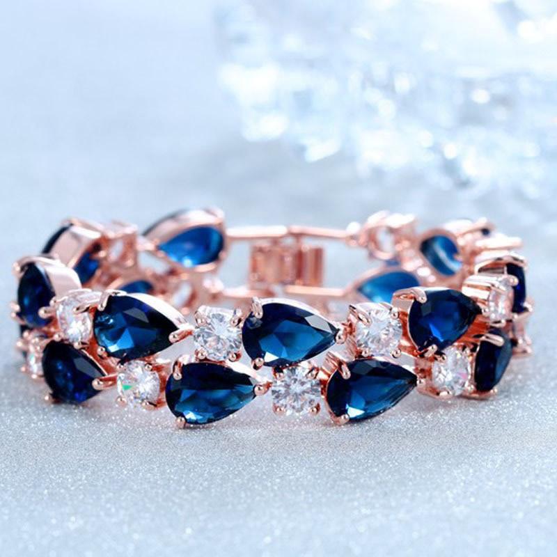 Women Rhinestone Teardrop Bracelet Bangle Party Jewelry Accessories