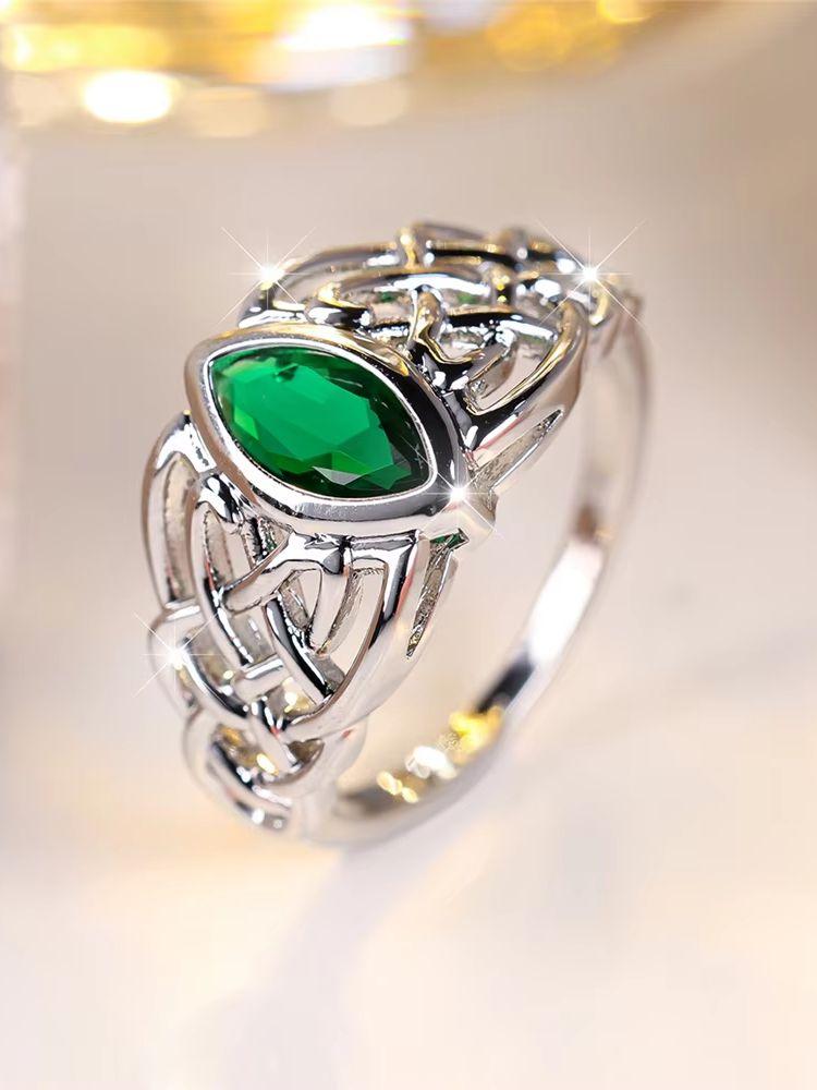 

Trendy Green Zircon Vintage Silver Color Wedding Bands Engagement Rings For Women Men Minimalist Jewelry 8