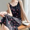 Acetate Satin Floral Suspender Skirt for Women In Summer New Tulip U-neck Mid-length Dress Light Luxury Elegant Skirt