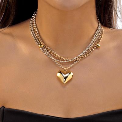 European O-Chain Heart Necklace: Bold Paperclip Clavicle Chain for Women