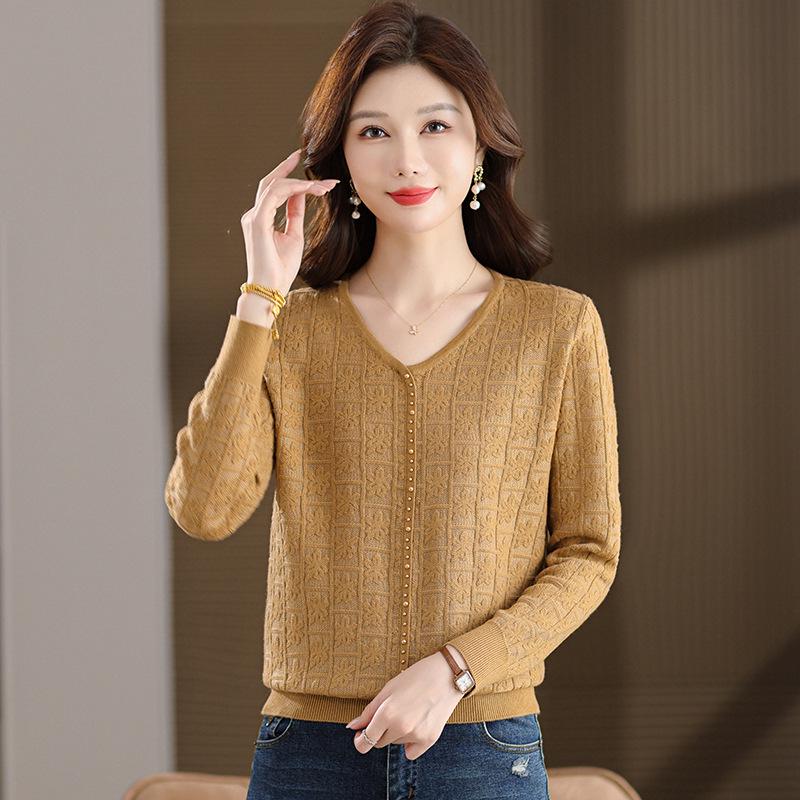 Mamas Herbst-Strickpullover mit V-Ausschnitt: Modisches, lockeres, warmes Oberteil für Frauen mittleren Alters und ältere Frauen