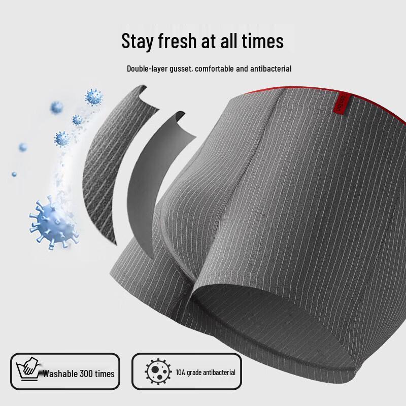 FitonTon Men's Antibacterial Mid-Waist Cotton Boxer Briefs 3-Pack