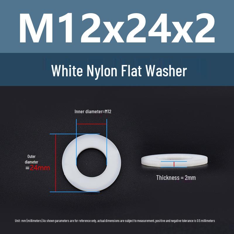 Yigu High-Temperature Wear-Resistant White Nylon Flat Washer, Sizes M2-M24