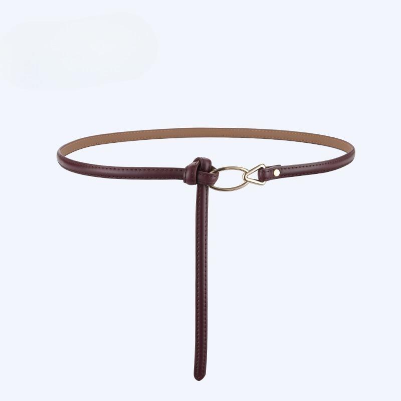 No Hole Knotted Thin Belt, Veterinary Leather Women's Decoration Versatile Dress for Women Real Cowhide Women's Trousers
