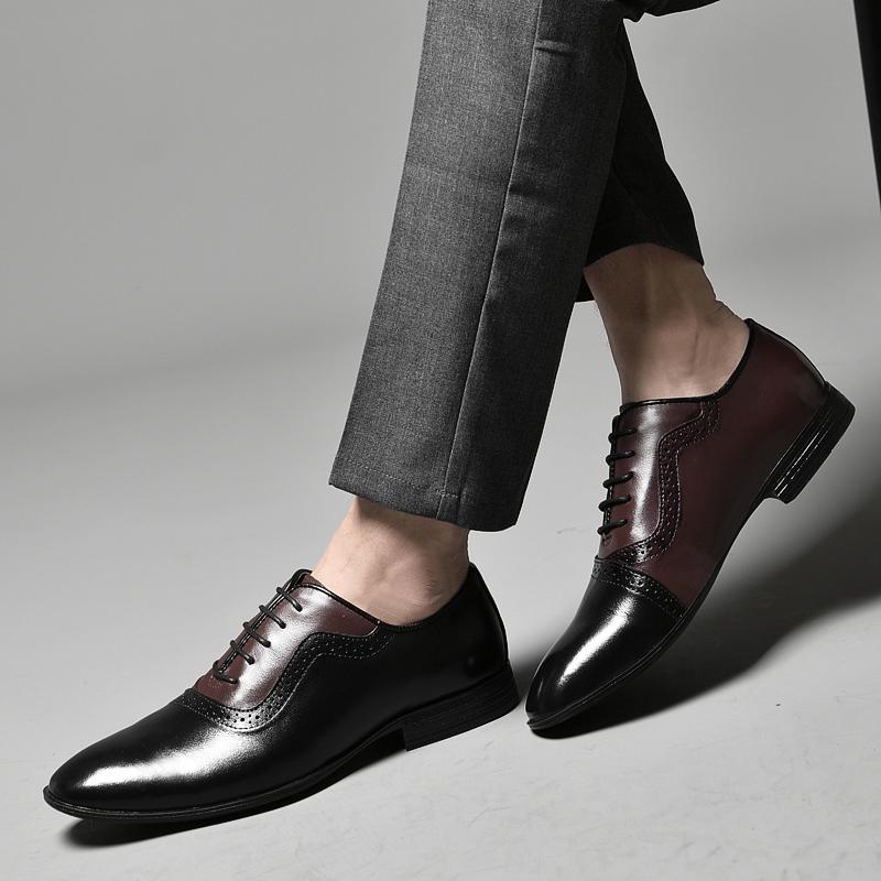Sapatos masculinos de couro legítimo de alta qualidade, elegantes, formais, para escritório, Oxfords, sapatos de casamento, com cadarço, sapatos de couro empresarial, feitos à mão, pretos