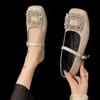 Flat-bottomed French rhinestone women's new 2025 popular evening black square buckle Mary Jane shoes small leather shoes single shoes