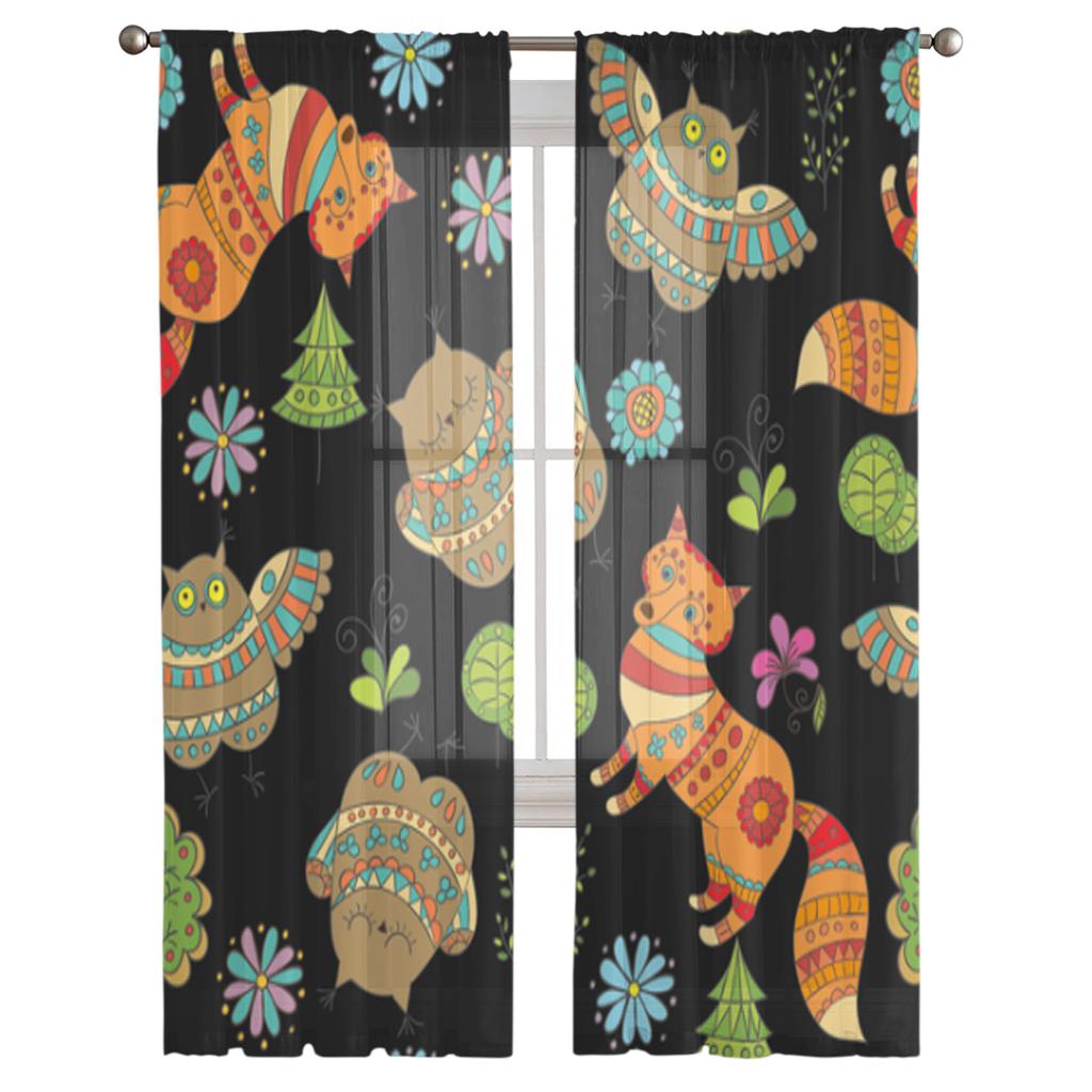 Trees And Flowers Tulle Curtains For Living Room Bedroom Christmas Chiffon Sheer Voile Kitchen Curtain