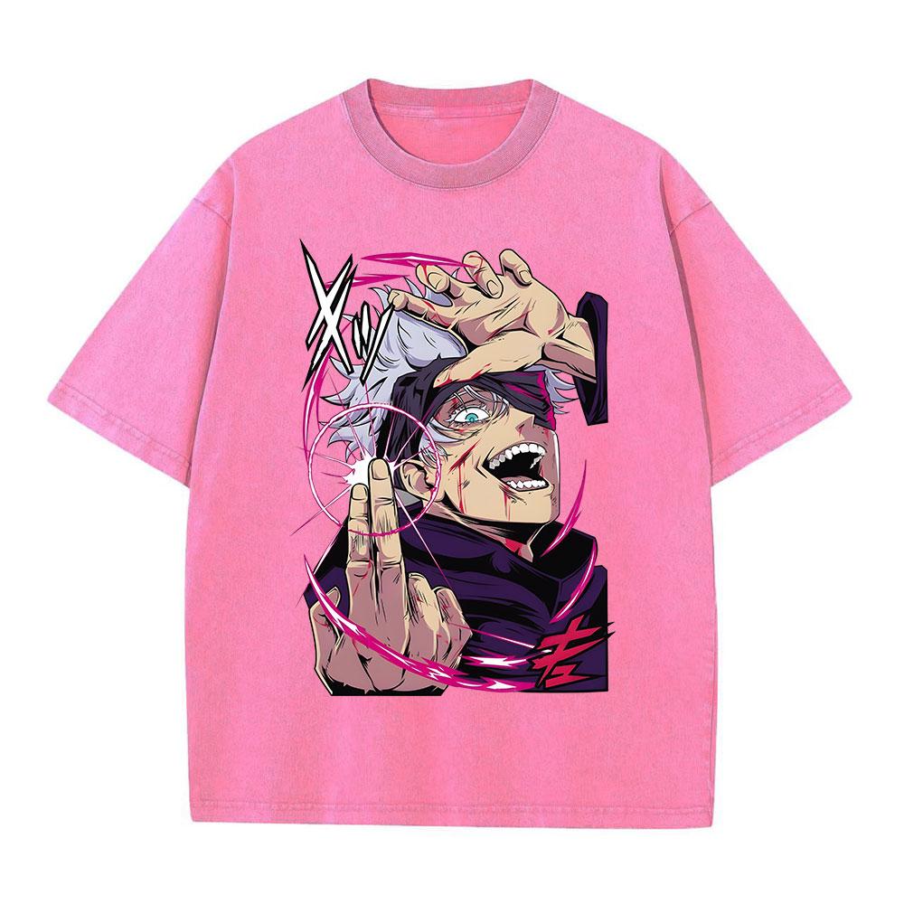 Anime Jujutsu Kaisen T-skjorter Vintage Vasket T-skjorte Harajuku Oversize Bomulls-T-skjorte Bomull Mote Streetwear Unisex Topp