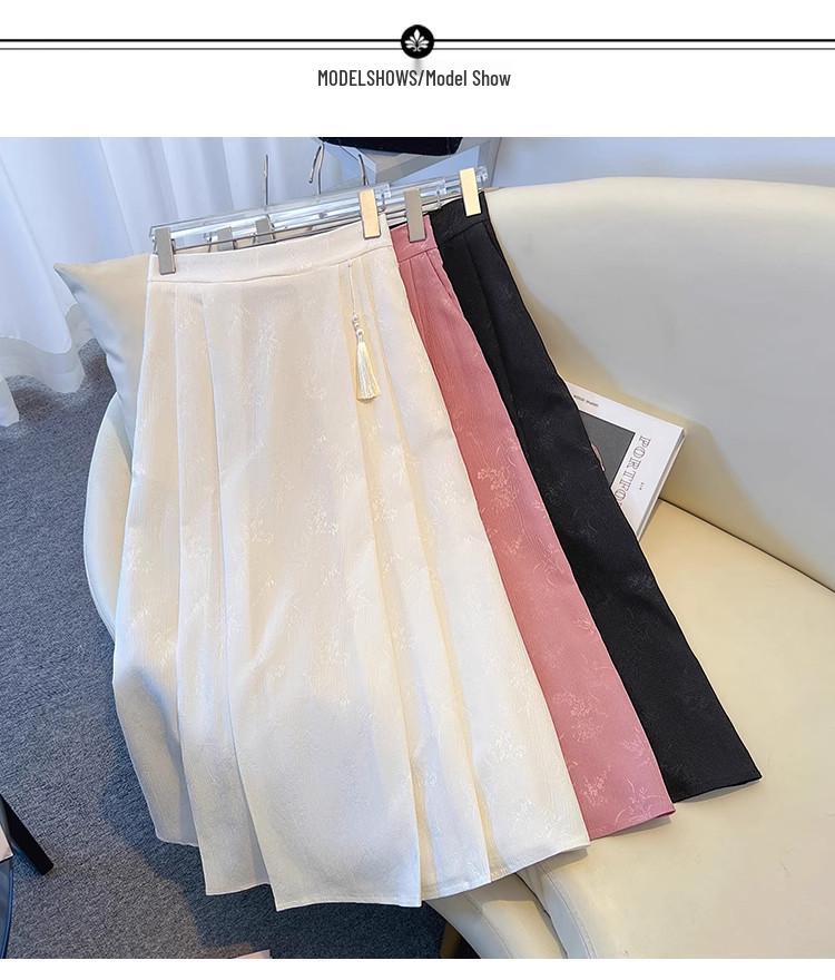 Summer Clearance: Women's Chinese Style High-Waisted Jacquard Midi Skirt - Slimming A-Line Pleated Design