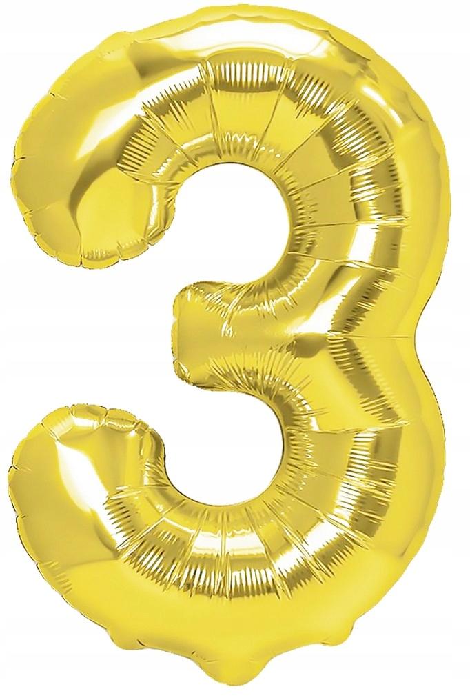 Balon Foliowy Cyfra 3 Trzy Złoty 100 Cm, 1 Szt.