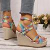 Fashion Summer Hot Selling Women's Shoes Fashion Color Matching Open Toe Wedge Heel Fabric One-line Buckle Women's High Heel Sandals