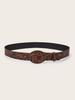 Fashion Retro Flower Pattern Oval Buckle Decoration Women Wide Belt For Daily