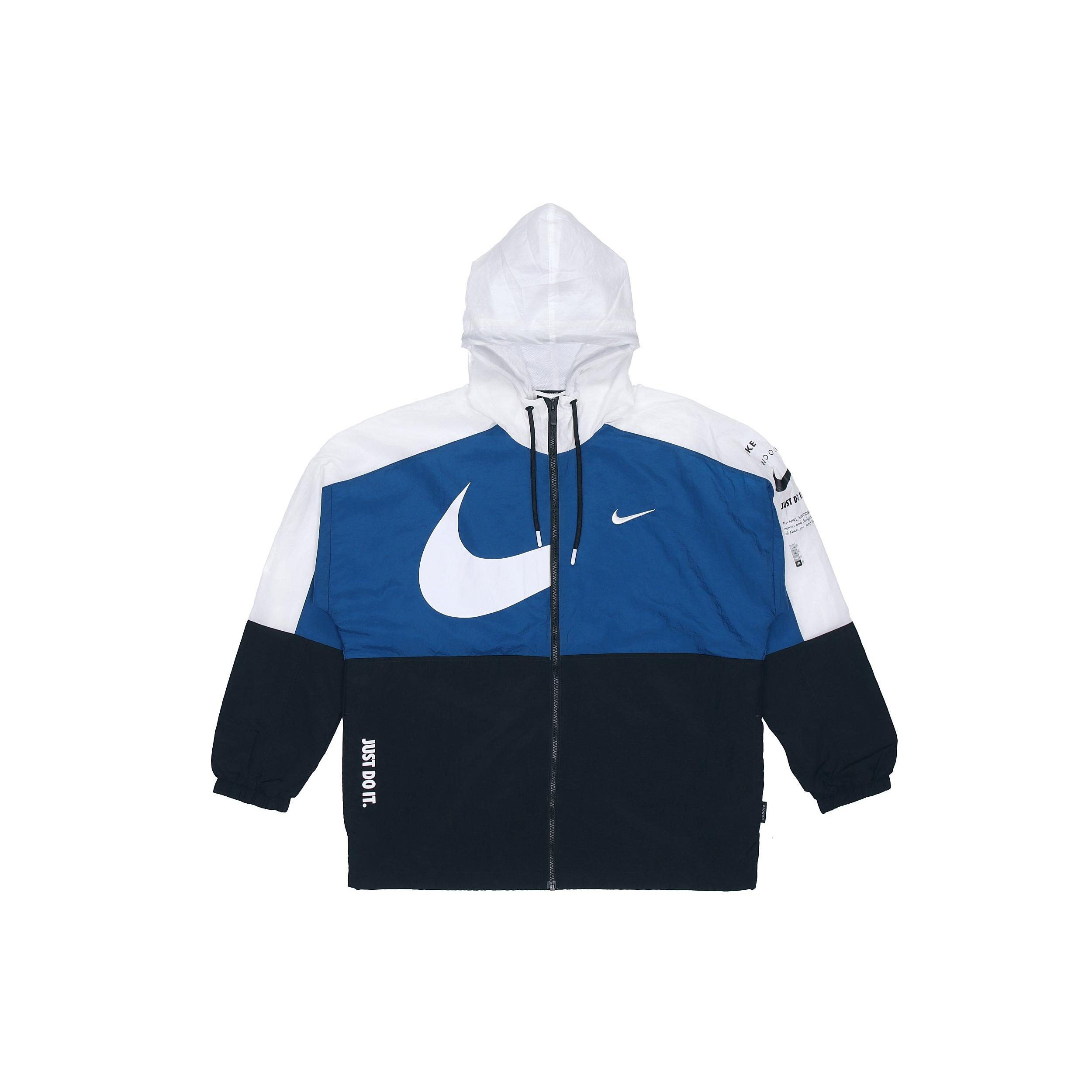 Nike Sportswear Swoosh Contrast Color Stitching Sports hooded Woven Jacket Blue Men s DJ8038-401 M