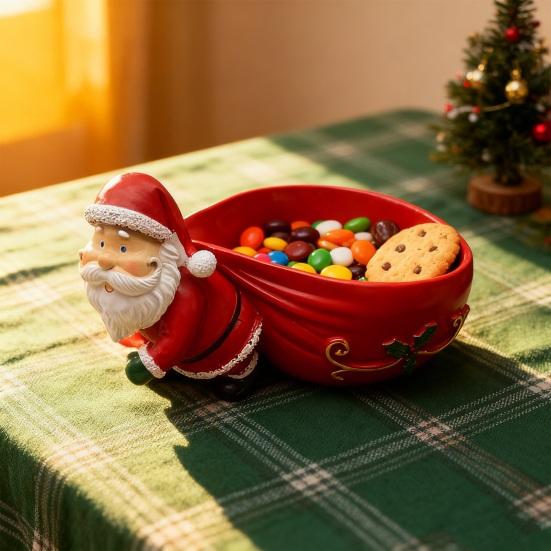 Yousheng Christmas Santa Claus Candy Bowl Multi-purpose Goodies Treats Sweets Nuts Dish Holder Container Santa Resin Figurine Holiday Party Ornament