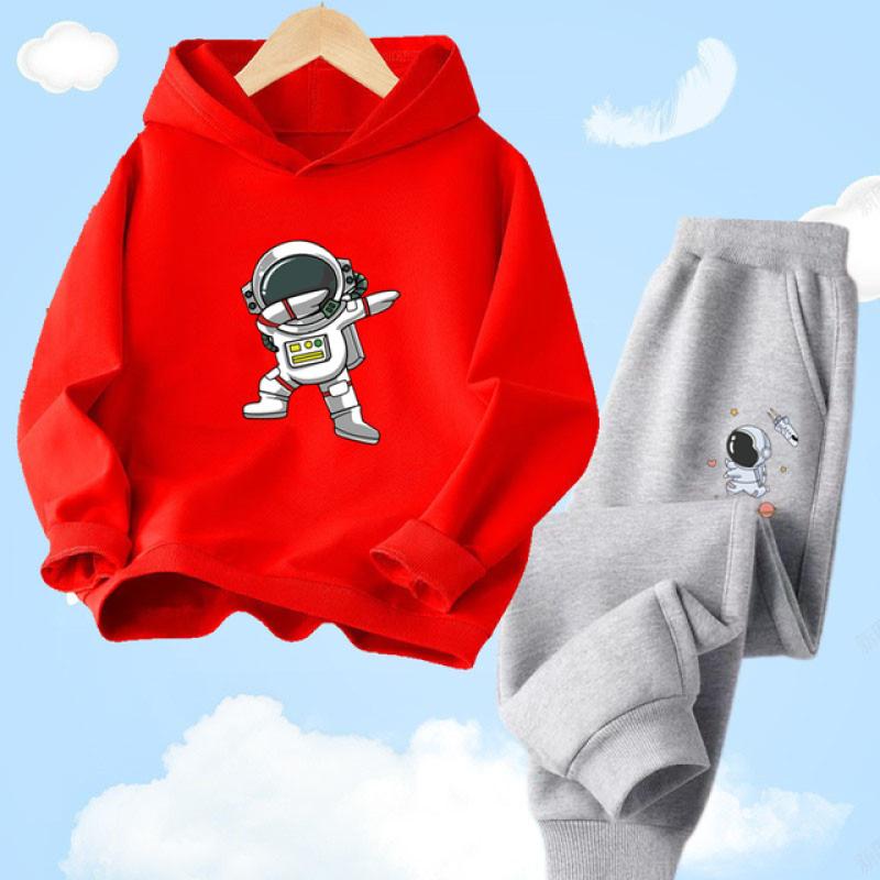 Children's Spring Autumn Funny Astronaut Printed Hoodies Set Pullover Children's Suits Hoody Sweatshirt Sportswear+Pants 2pc Set