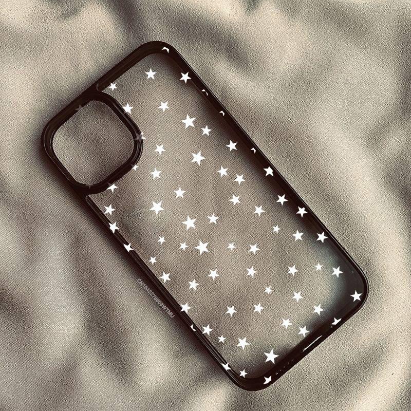 Cute Creative Colorful Star Phone Case For iPhone 16 14 Pro Max 15 13 12Mini 11 XR XS X 7Plus Y2K Simple Luck Clear Hard Cover