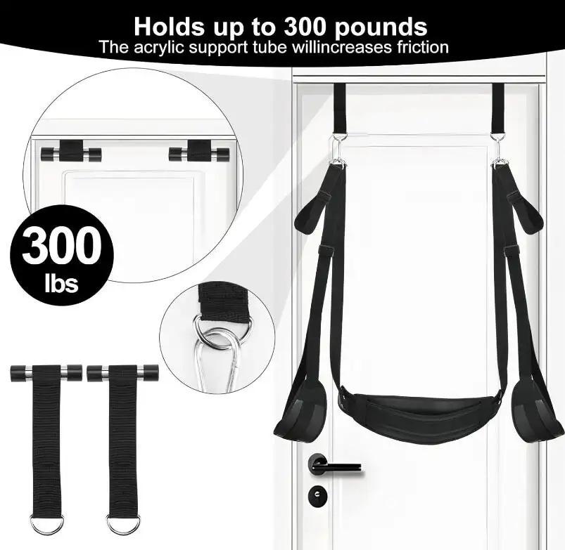 SM Erotic Toy: Third-Gen Leather Plush Door Swing Cushion with Split Leg Strap.