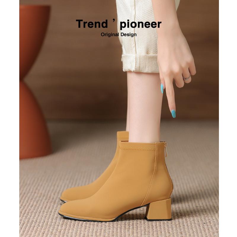 

Ботильоны на молнии женские весенне-осенние одинарные ботинки осенние ботинки толстый каблук кожаная обувь тонкие белые ботинки мартинсы 42