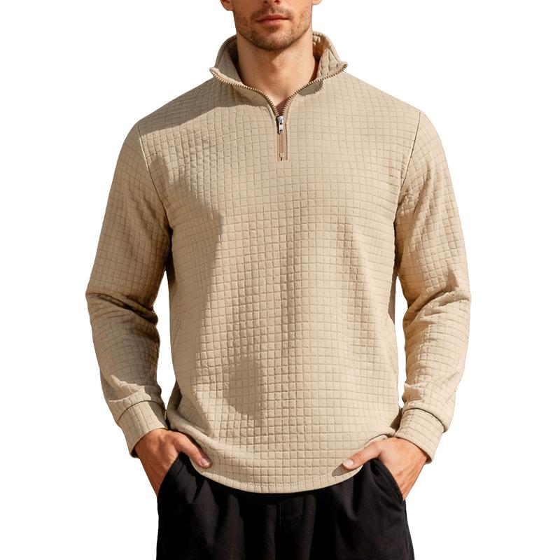 Loose Fit Half Zipper Sweatshirt Men's Autumn Winter American Business Casual Flannel Square Grid Collar Sweater