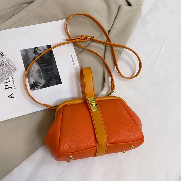Lychee Pattern Lock Doctor Bag Women's Shoulder Handbag