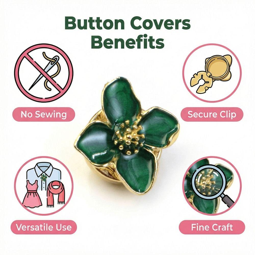 Flower Enamel Flower Cufflinks DIY Sewing-free Cufflinks Button Cover Enamel Sewing Accessories Bling Cuff Links