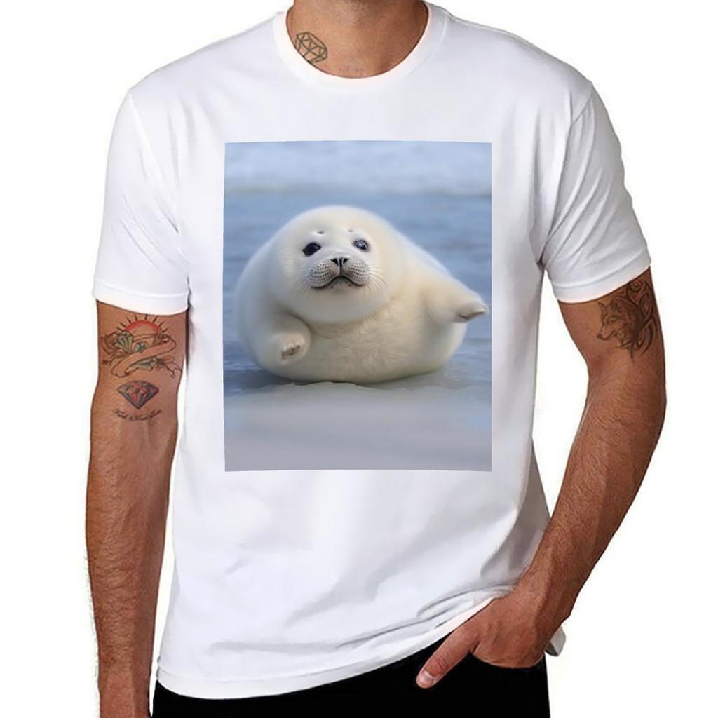 Chonky Seal Pup Hug TShirt Stylish Graphic Short Sleeve Top