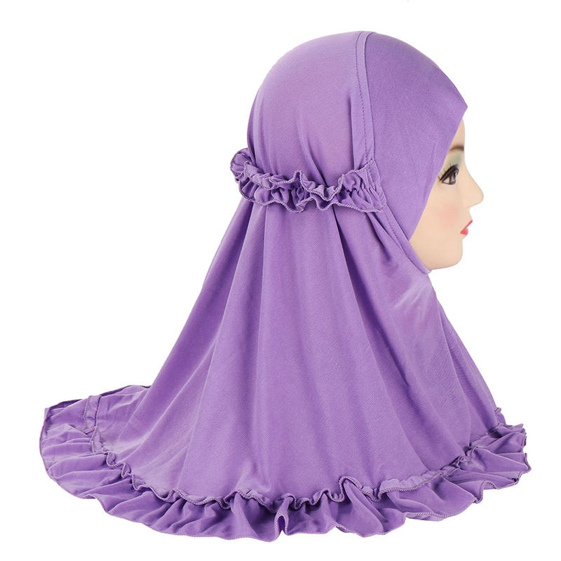 1Pc Fashion And Beautiful Fit 3-6 Years Old Girls Cute Solid Color Hijab Head Scarf With Crinkles Baby Muslim Shawl Turban Caps