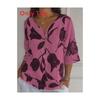 Maglia a maniche corte con scollo a V in cotone e lino con stampa digitale per abbigliamento casual estivo da donna