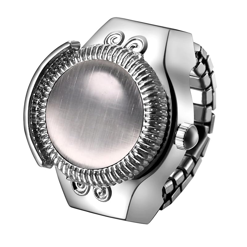 

[JEWELRYWE] ladies ring clock opal Free size: cute antique ring watch ring clock numbers analog waterproof quartz clock alloy stainless silver -