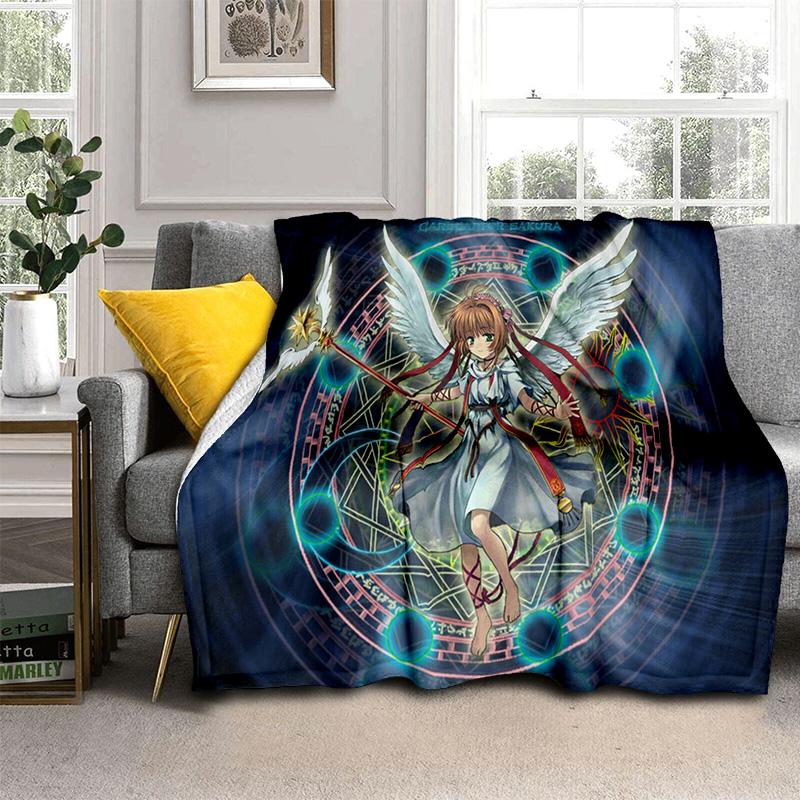 Sakura 3D Cute Card Captor Anime Cartoon Blanket,Soft Throw Blanket for Home Bedroom Bed Sofa Picnic Office Cover Blanket Kids